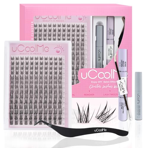 uCoolMe Lash Clusters Kit Wispy Individual Lashes Natural Eyelash Clusters Kit C Curl - WideSpan Spiky Lashes Ultra-Thin Invisible Lash Band Lash Bond and Seal DIY at Home (Aphrodite Kit)