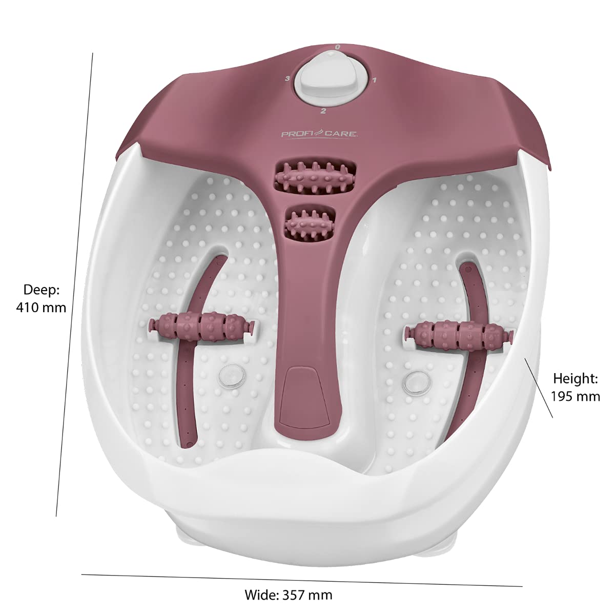 Proficare FM 3027 Masajeador de pies calefactable Reposapiés Hidromasaje 4 Modos de masaje funcionamiento con agua y sin agua Masaje vibratorio Masaje burbujas calentamiento agua 80W