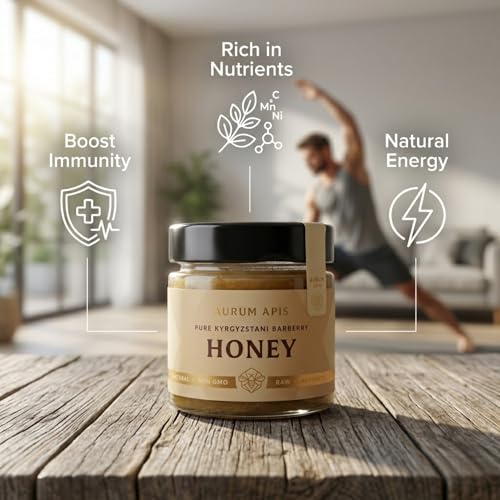 Image of Aurum Apis Raw Kyrgyzstani Barberry Honey, 100% Raw Unfiltered Pure Honey, Hand Harvested Organic Honey, Non-GMO, Rich Nutrients & Energy Source, Certified Organic Honey (130g)