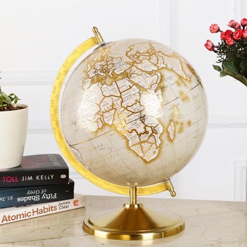 Globe World 10 Inch Dia with Sturdy Gold Stand for Gifting, Home Decor, Office Table, Study Table, Special Occasions and Geography Learning for Boys and Girls