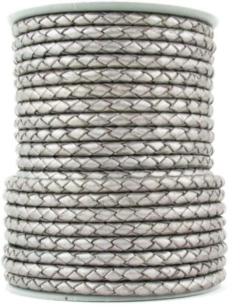 Round Bolo Leather Cord 5.0 MM Leather Wire for Necklace Bracelet & Jewellery Making (Silver Metalic, 10 Meter)