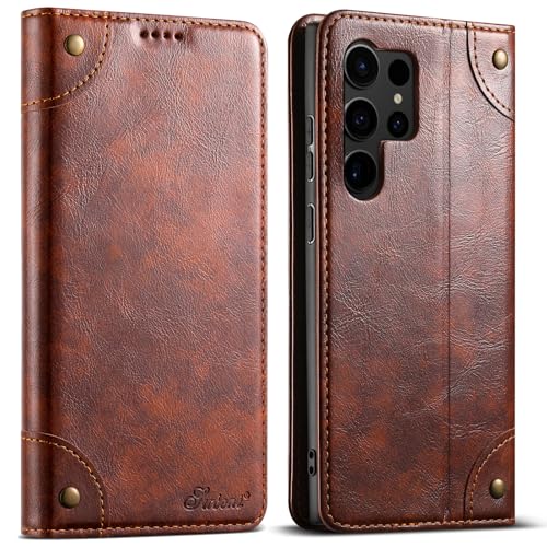 Étui pour Samsung S25 Ultra rabat cuir marron protection écran intégrale