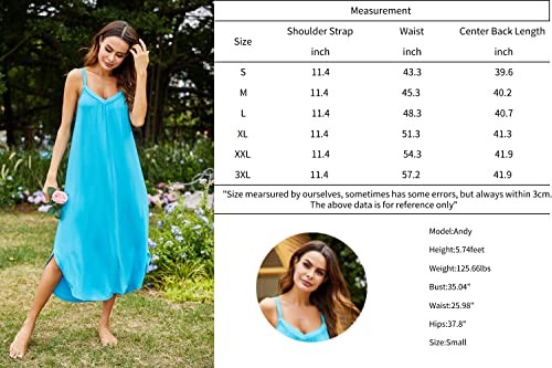 Ekouaer Full Length Nightgown Sleeveless Rayon Sleep Dress Slip Dark Blue Night Dress Plus Size #TOP6