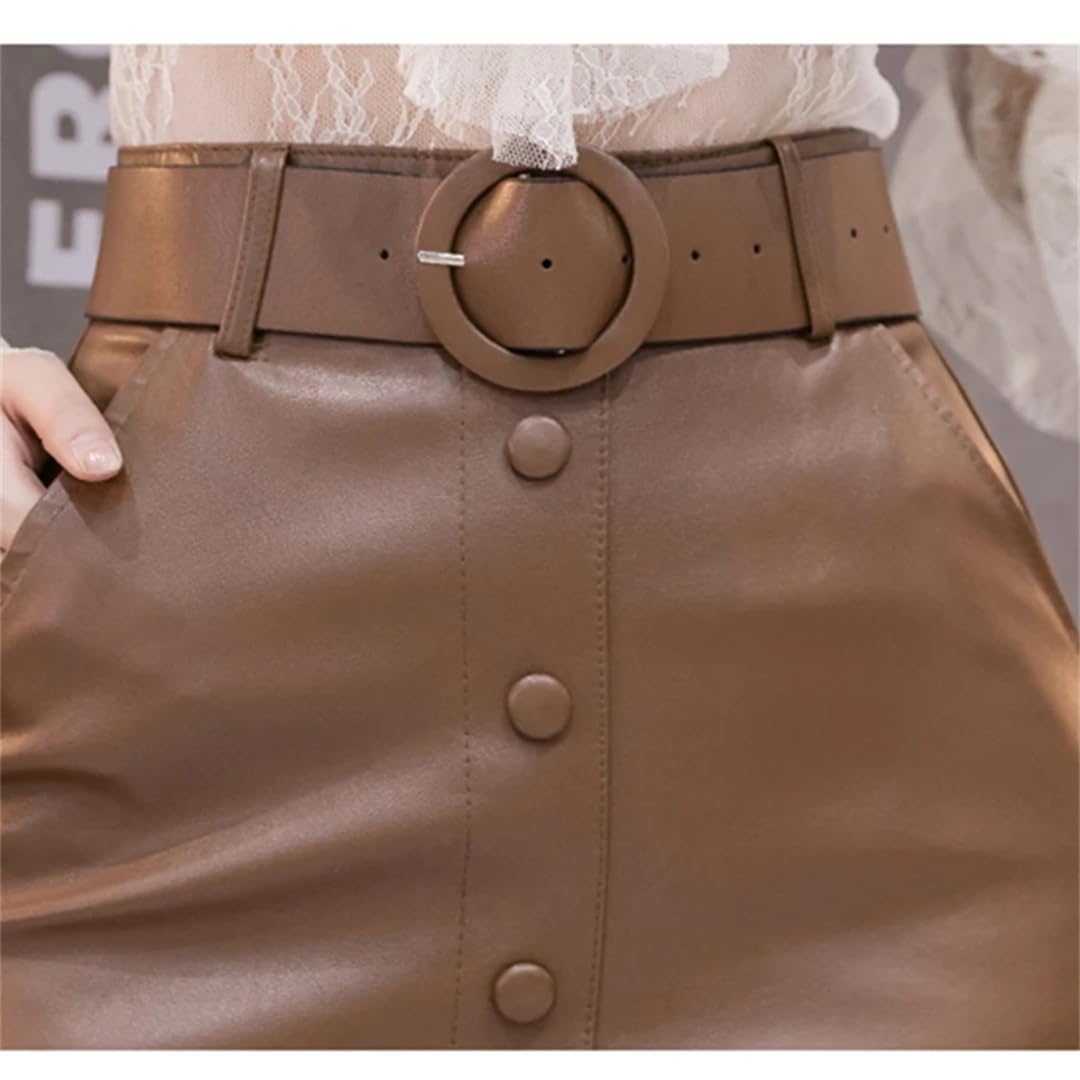 Otoño Invierno Faux PU Cuero Mujeres Envoltura Faldas Cintura Alta Oficina Envoltura Sexy Lápiz Faldas