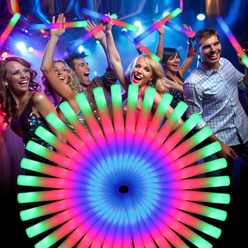 wellent 55 PCS Foam Glow Sticks, Foam Light Up Sticks Party Supplies with 3 Mode Colorful Flashing, Glow Sticks Bulk Party Pack, Led Foam Sticks for Birthday, Wedding, New Year, Carnival, Concert - image 1