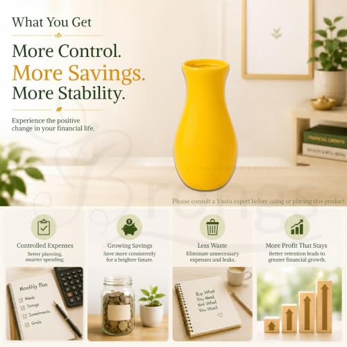 Image of Vastu Yellow Vase |Size- 7 Inch Approx | Decorative Resin for Home & Office Decor | Elegant Modern Yellow for Living Room, Table & Gifting | Pack of 1
