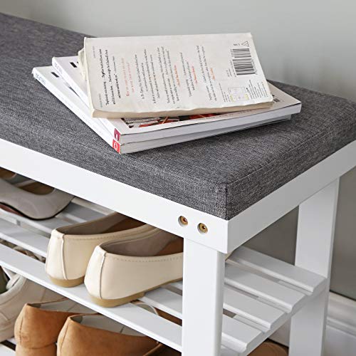 Image of SONGMICS Bamboo Shoe Bench, 3-Tier Shoe Rack Organizer for Entryway, Living Room, Bench Seat Holds Up to 300 lb, 11.9 x 28.3 x 19.2 Inches, Cloud White and Slate Gray ULBS604W01