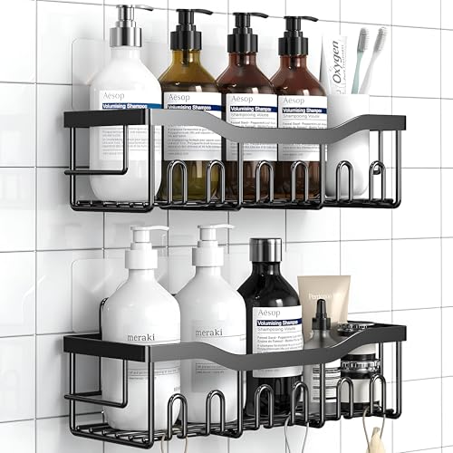 Image of Homeor Self Adhesive Bathroom Shelf I Wall Mounted Bathroom Organizer I Shower Caddy Shelf Organizer Rack I Multifunctional Bathroom Rack for Bathroom, Living Room & Kitchen Accessories, Pack of 2