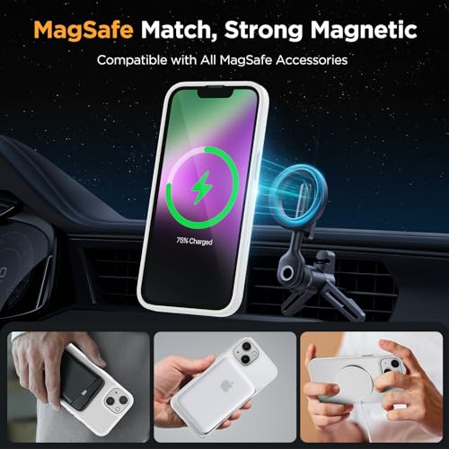 Image of Miracase Magnetic for iPhone 14 Case 6.1 inch (Compatible with MagSafe)(with 2X Screen Protectors) Military-Grade Protection, Anti-Fingerprint Translucent Matte Phone Case Cover, White