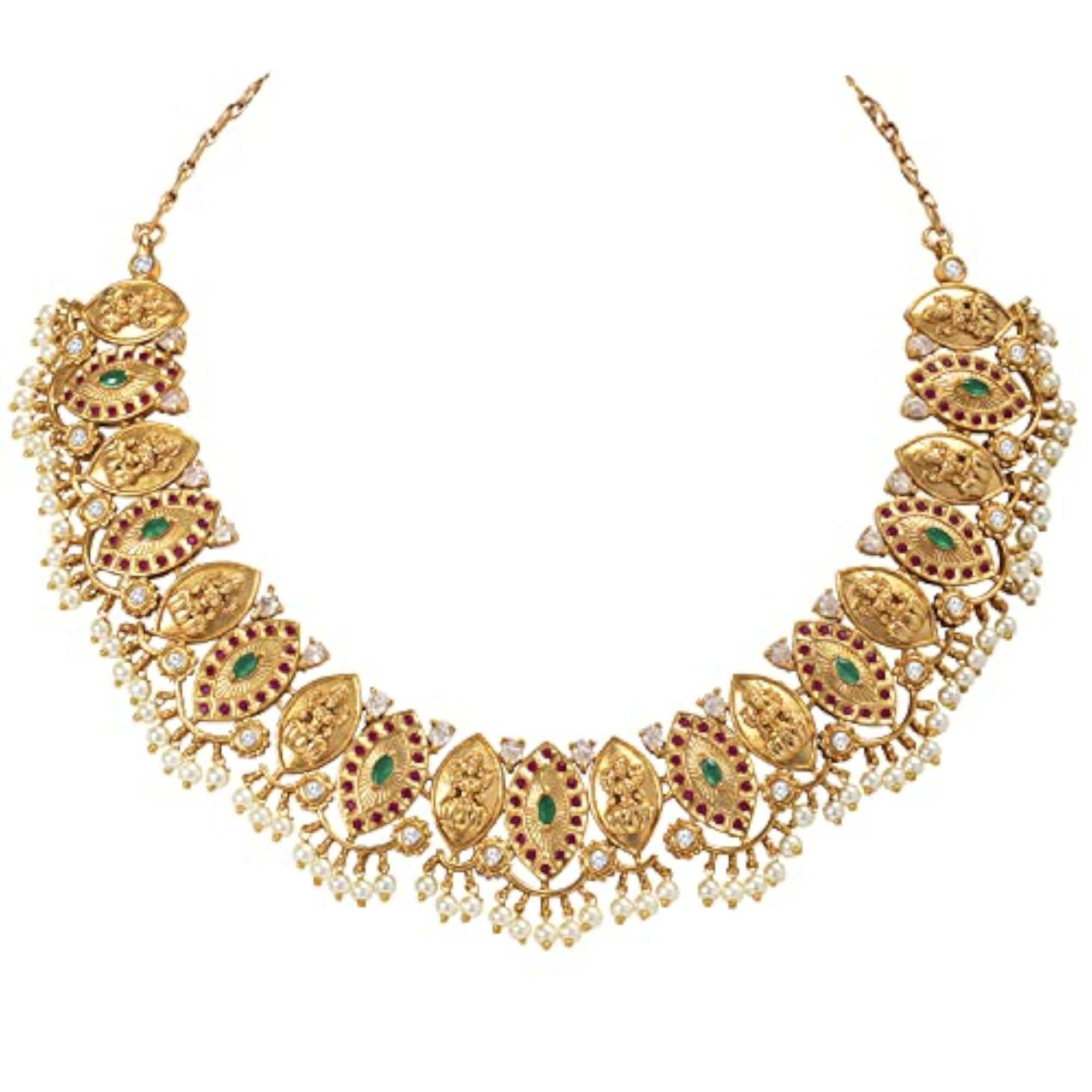 Women's Finish Goddess Laxmi Necklace Earrings Indian Temple Set