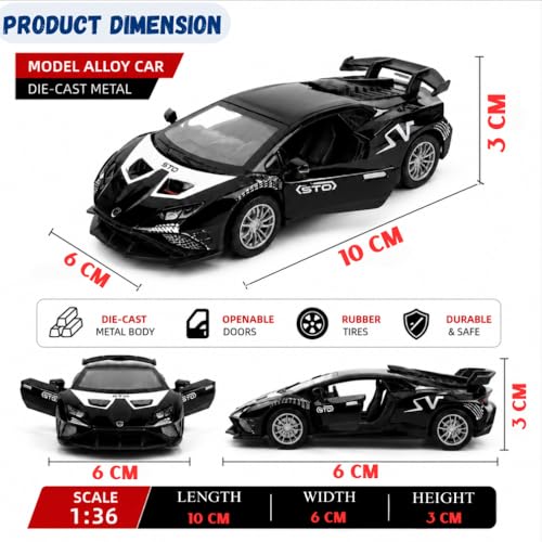 Image of Lamborghini 1:36 Scale Toy Car for Kids | Die-Cast Model Alloy Metal Pull Back Action Toy Vehicles | Openable Doors Light and Sound Toy Car for Boys, Multicolor (Color As Per Stock)