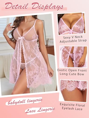 Image of Avidlove Sexy Lingerie for Women Open Front Lace Babydoll Dress V Neck Chemise Negligee Honeymoon