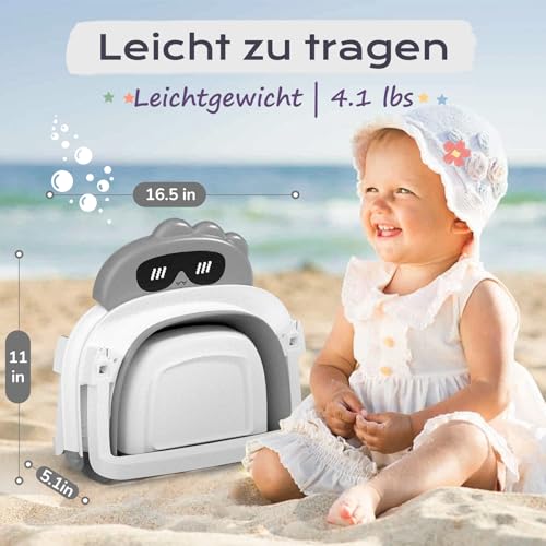 COOSEYA Baby Badewanne für 0-18 Monate, Faltbare Babywanne mit Babybadewanne Stützkissen, Portable Baby Bathtub als Wesentliche Artikel für Neugeborene und Kleinkind, Dinosaurier - Design (Grau)