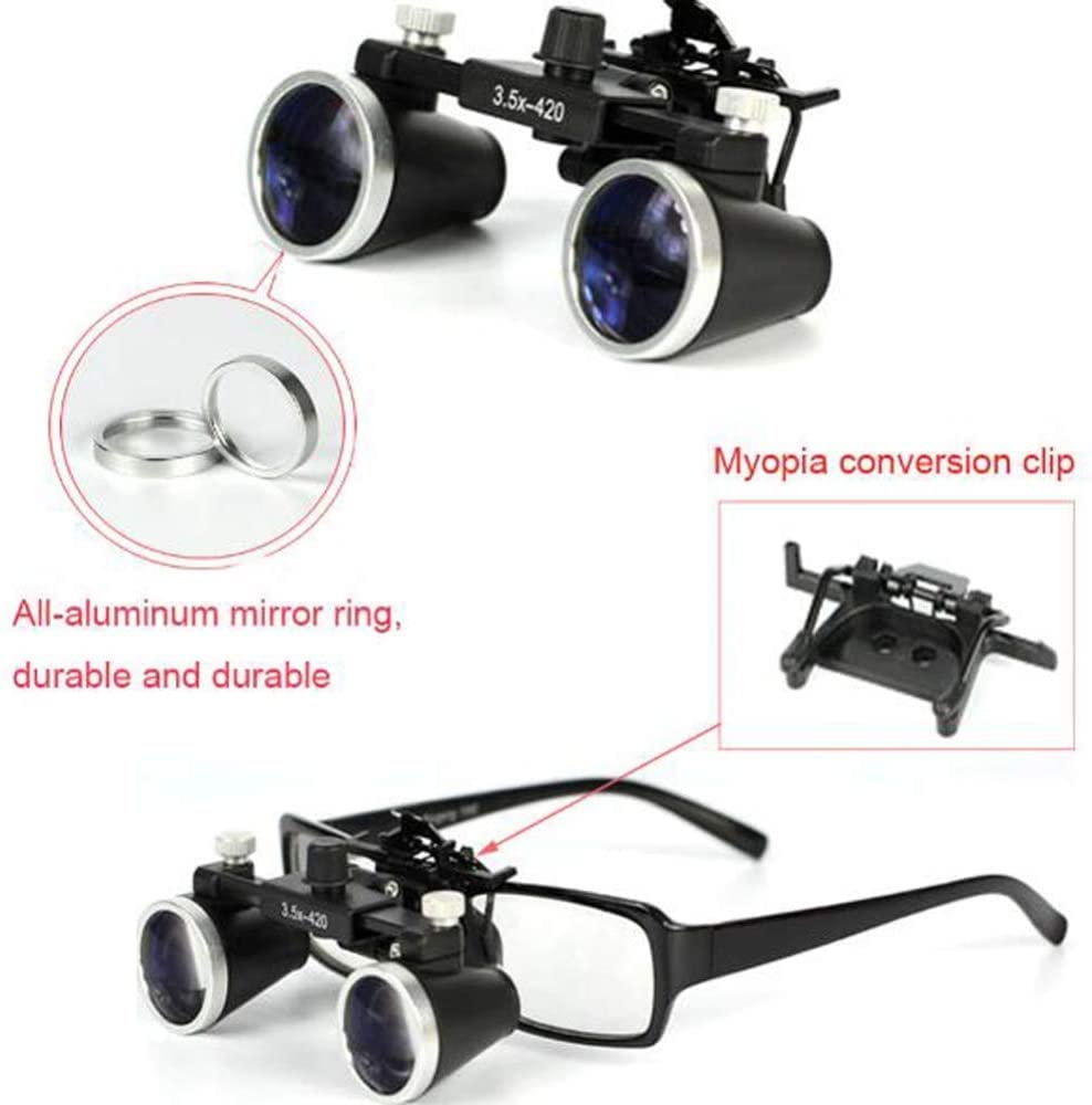 Lupa, lupa de cirugía de 3,5 x 420mm, lupa binocular, diadema manos libres, con faros LED, con conveniente bolsa de transporte, para aficiones, electricistas, joyería, azul