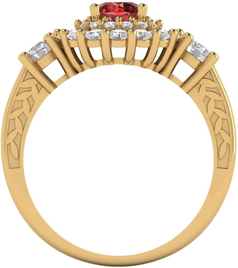 Clara Pucci 1.4 cttw Garnet 14K Yellow Gold Halo Ring for Women - Cocktail Statement Fashion Jewelry Gift (5.0mm, Round Cut) - Image 4