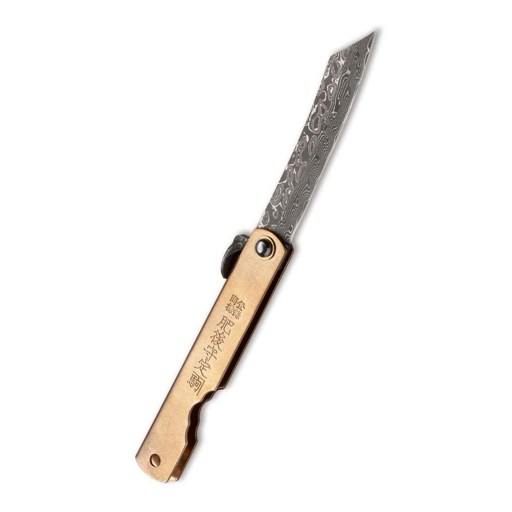 Higonokami 01PE311 Hoseki Damascus Taschenmesser aus Damast und Messing Gold 16,50 cm