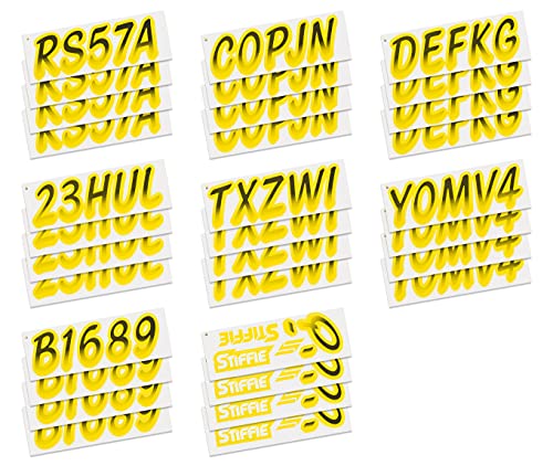 Image of STIFFIE Whipline Black /Yellow Crush 3 inch Super Sticky Boat & PWC Registration Decals • Numbers Letters Stickers