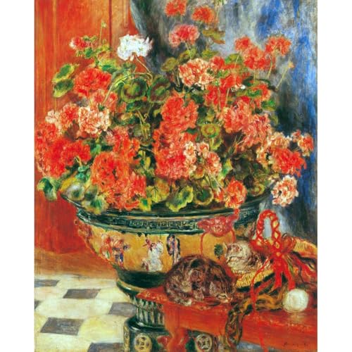 Toile Renoir géraniums et chats ARTICULOZY pour un salon élégant
