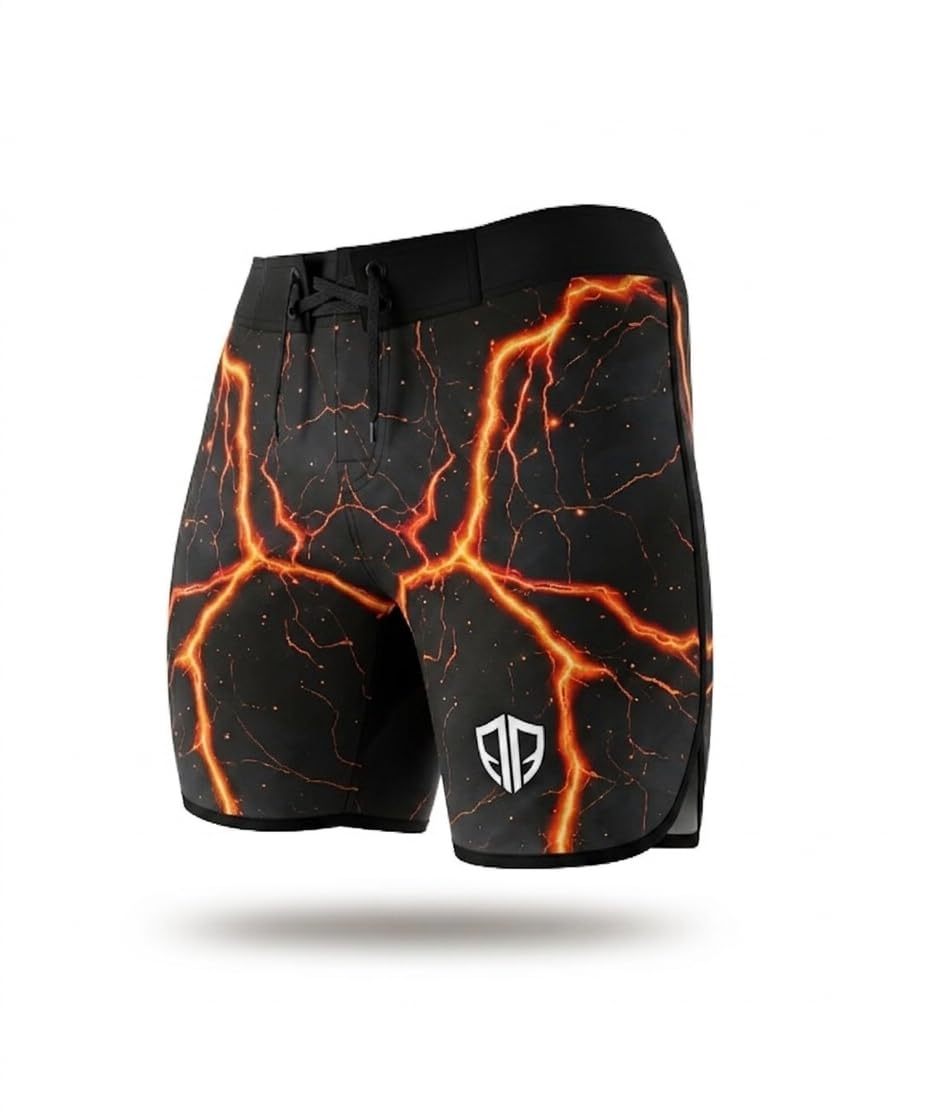Men's Physique Competition Board Shorts Magma Strike, Polyester, Athletic Fit, Knee Length, for Bodybuilding-image-23