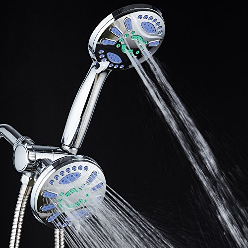 AquaStar Elite 3-in-1 High-Pressure 48-mode Spa Shower Head Combo with Microban Antimicrobial Anti-Clog Jets for More Power & Less Cleaning! Extra-Long 5 ft. Stainless Steel Hose. All Chrome Finish