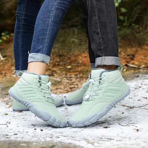 Hiking Boots Women Men,Winter Fur Lined Warm Snow Boots,Fuzzy Waterproof Hike Barefoot Boot,Wide Toe Box Ankle Booties,Zero Drop Sole Walking Shoes,Slip On Anti-Slip Sneaker,Casual Outdoor Shoes2