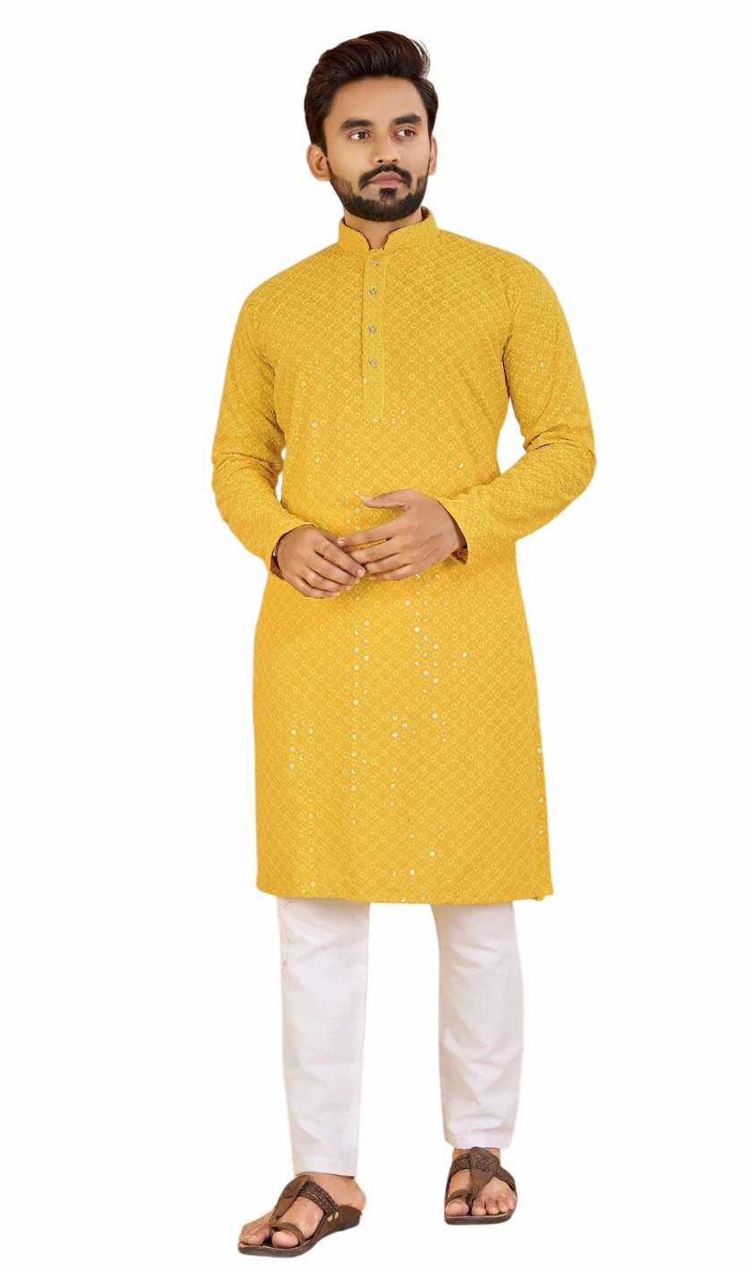 orifab Men’s Lakhnawi Chikankari Kurta Set Cotton Ethnic Kurta Pajama for Men Wedding Festive Designer Indian Outfit Stylish Embroidered Kurta Set-picture-28