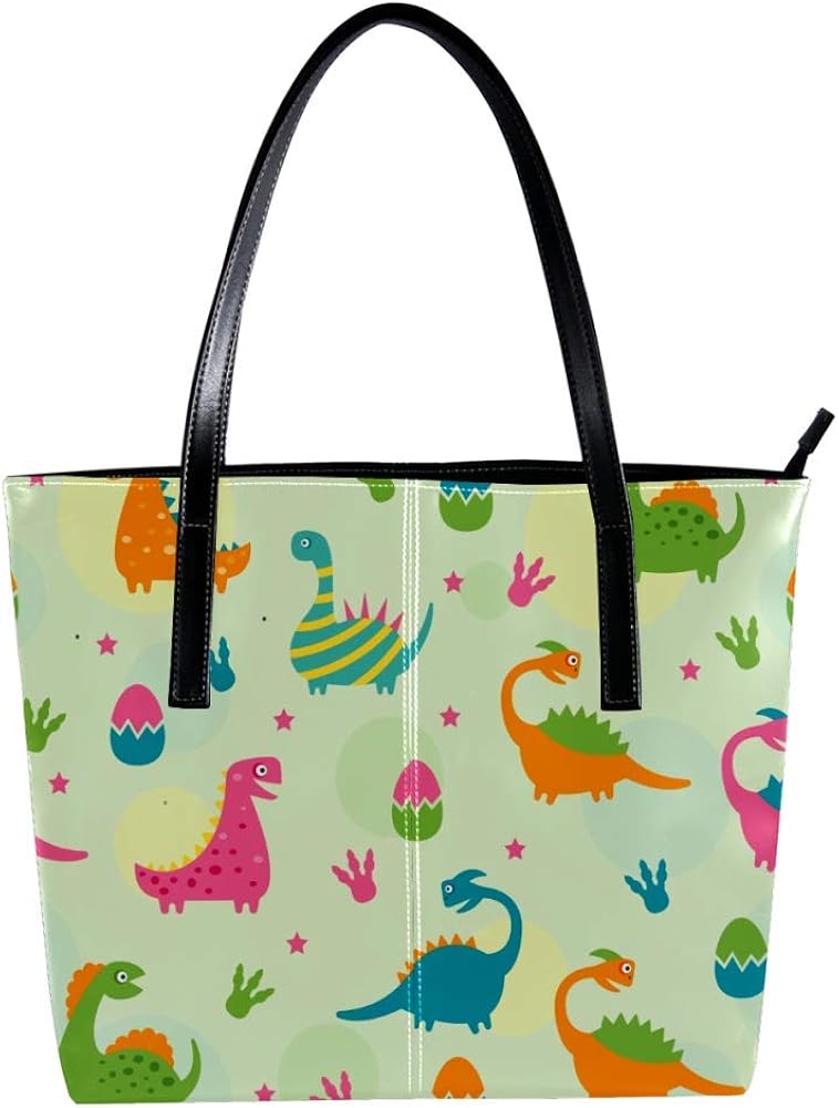 Women's Bag Shoulder Tote handbag Dinosaur Egg print Zipper Purse PU Leather Tophandle Zip Bags