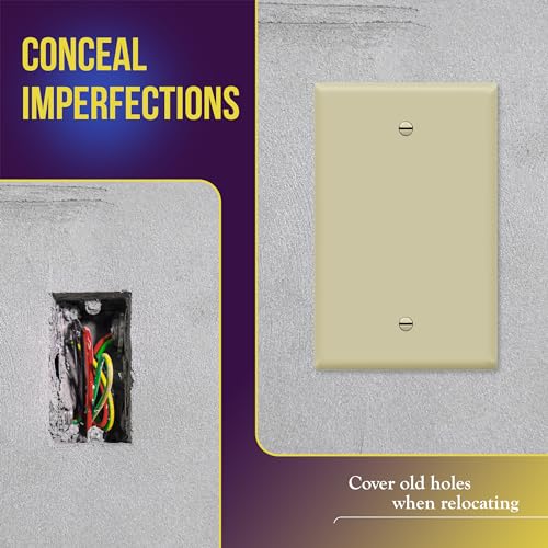 Image of ENERLITES Oversized Blank Wall Plate Cover, 1-Gang, 1 Pack, Ivory | Jumbo size 5.5 inch x 3.5 inch, cover unused electrical box /outlet /switch, unbreakable polycarbonate, UL-listed, easy to install