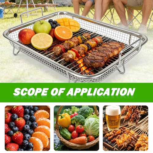 2 Stück Edelstahl Grillkorb Grillgitter, 22x30.5x8cm Crisper Korb, Mesh Grillkorb, Grillkorb Gitter für Backofen, Multifunktion Grillgitter BBQ Backkorb Pommes zum Backen Grillen Kühlen(Silbrig)