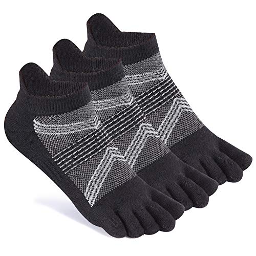 Women's Toe socks Cotton No Show Ankle Five Finger Socks For Running Athletic 3 Pack(Black)