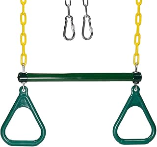 Squirrel Products Fully Coated Trapeze Swing Bar with Rings Heavy Duty Chain Swing Set Accessories Designed for Backyard Playground Sets