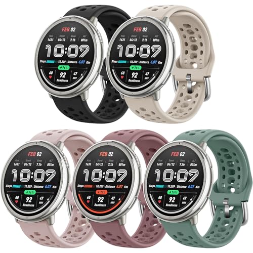 Koazon Watch Bands Compatible with Amazfit Active 2(Square)/Active 3 Premium/Active 5 Pack 20mm Soft Silicone Replacement Sports Strap for Amazfit Cheetah 2 Pro/GTS 4/Bip 3 Pro/U Pro Women Men