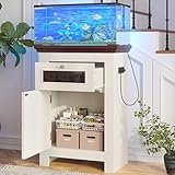 THINK 30 10-15 Gallon Fish Tank Stand, Aquarium Stand with Power Outlets, 198LBS Capacity, Fish Tank Table with Storage Cabinet and Drawer, Aquarium Table for Reptile Terrarium Stand, Beige Brown