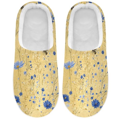 JUNZAN Chic Cornflower Gold Mens Home Cotton Slipper Non Skid Memory Foam Foam Slippers for Outdoor Birthday Presents 6-7