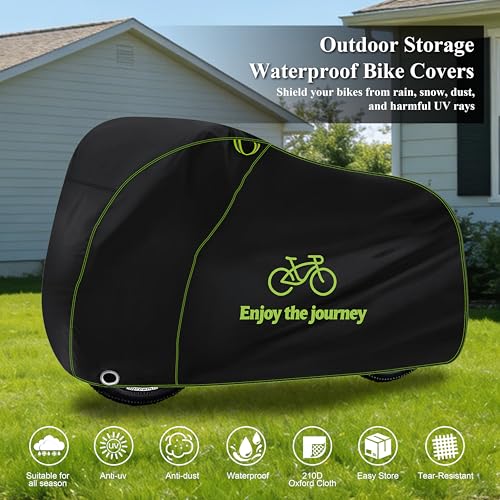 Kinetrail Bike Cover for 2 Bikes Waterproof Outdoor, Ebike Cover Rain Sun UV Dust Wind Proof, Bicycle Covers Outdoor Storage with Lock Hole for Electric Bike Mountain Road Bikes - Thumbnail 5