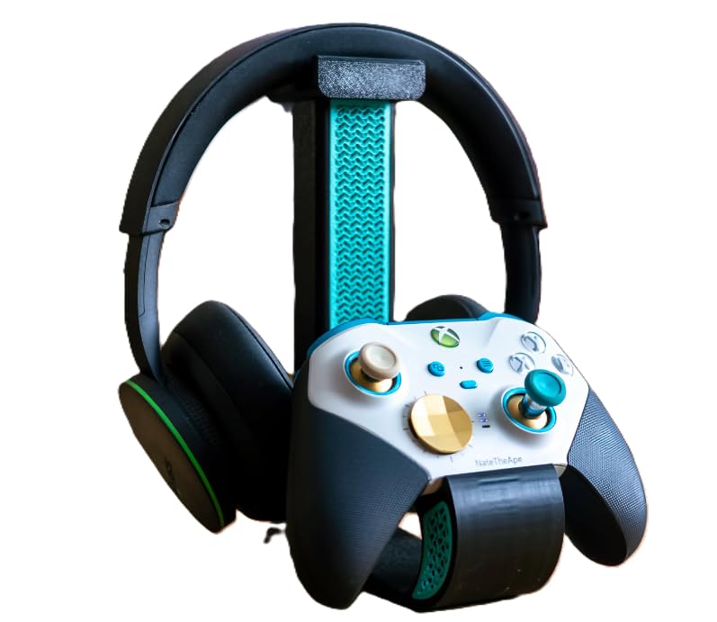 Gaming Headset and Controller Stand, 210x175x50 mm, Black | Dual Holder Design, Desk Organiser, 3D Printed Build, Teal Accent Finish-image-24