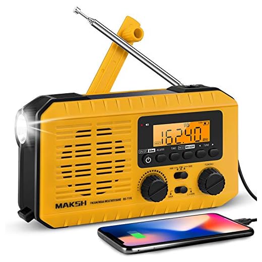 MAKSH Emergency Radio, 5-Way Powered NOAA Solar Hand Crank Weather Radio with LCD Display, Portable Radio with AM/FM/WB, 2200mAh Power Bank Cell Phone Charger, LED Flashlight, SOS Alarm (Yellow)