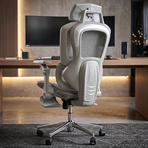 Image of DROGO Magnus Ergonomic Office Chair for Work from Home, Computer Chair with 7D Armrest, Headrest, Curved Lumbar Support, Adjustable Back & Sliding Seat | 130 Recline, Footrest & Aluminium Base (Grey)