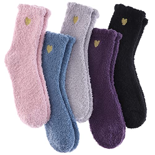 Image of CHOWISH Womens Fuzzy Slipper Socks Super Soft Microfiber Fluffy Cozy Winter Warm Fuzzy Crew Socks