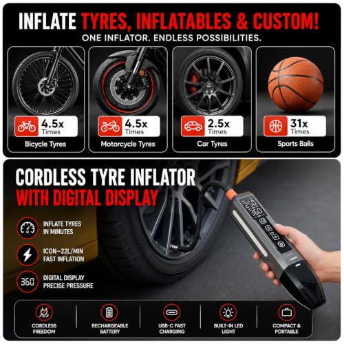 Image of Carlizem 4-in-1 Car Vacuum Cleaner Cordless with Tyre Inflator, Jump Starter & Emergency Light | Portable Car Emergency Kit, 150 PSI Air Pump, 600A Battery Booster Flash