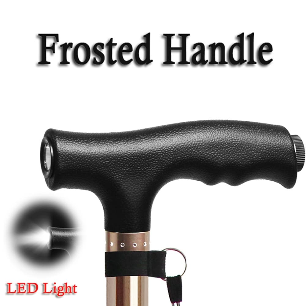 Bastone da Passeggio Leggero in Alluminio, Bastone da Trekking Antiscivolo Regolabile con Luce LED per Campeggio, Escursioni e Trekking