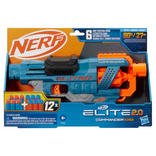 Image of Nerf Elite 2.0 Commander Rd-6 Blaster, 12 Darts, 6-Dart Rotating Drum, Best Toys Gift for Kids, Teens & Adults, Christmas, Xmas, Multicolor, Medium