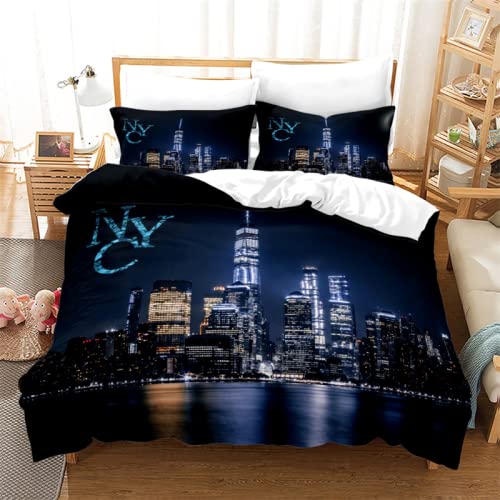 WJYMJJ Housse de Couette Vue Nocturne de la Ville de New York Ensemble de literie avec Fermeture Éclair Housse Couette Imprimé en Microfibre avec 2 Taie d'oreiller 220 x 240 cm