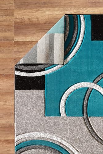 GLORY RUGS Area Rug Modern Soft Hand Carved Contemporary Floor Carpet with Premium Fluffy Texture for Indoor Living Dining Room and Bedroom Area (Turquoise, 5x7)