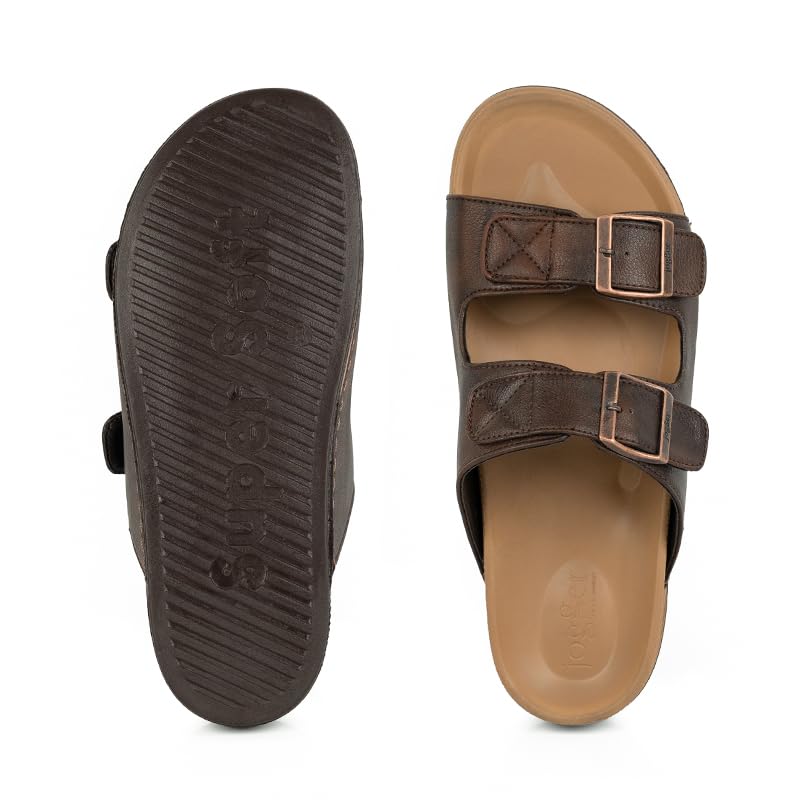 Image of Jogger Men's Casual Double Strap Buckle Slipper | Comfortable Slide Sandal (Brown, UK Footwear Size System, Adult, Men, Numeric, Medium, 10)