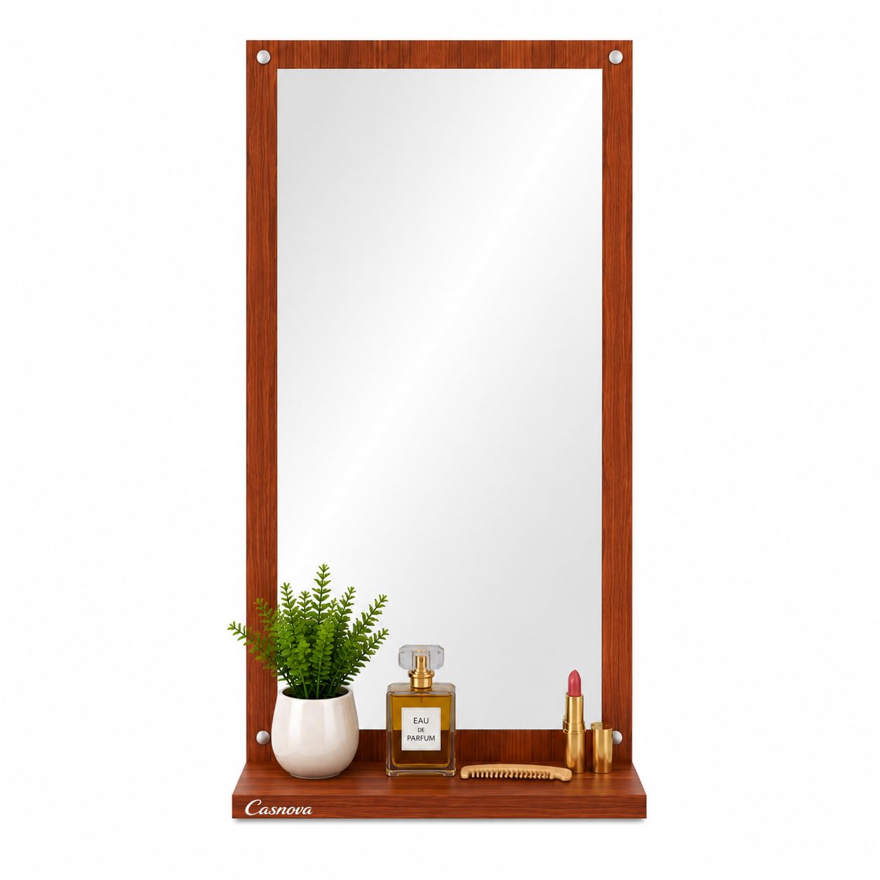 Casnova Wall Mirror with Storage Shelf (14 x 28 inch) Wooden Frame | Dressing & Shaving Use Wall Mount Hardware Included 41CM Wide Shelf 15mm Thick Frame Bedroom & Bathroom-image-31