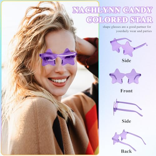 NACHLYNN 24 Pcs Pentagram Glasses Purple Rimless Star Shaped Sunglasses Transparent Sunglasses for Party Costumes Cosplay4