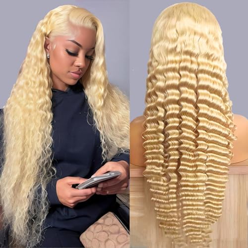 MYDIVA 613 13x6 Lace Front Wig Human Hair 30 inch Blonde Deep Wave Wig 180% Density 613 HD Lace Frontal Wig for Women Blonde Glueless Wigs Human Hair Pre Plucked with Baby Hair