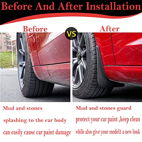 Image of Mud Flaps for Tesla Model 3 2016-2023 Splash Guards Matte Black Front Rear Fender Protection Mudflaps No Need to Drill Holes (Set of 4, Upgrade Version)