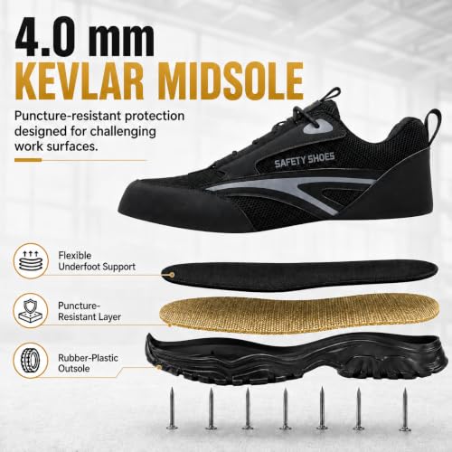 Image of Steel Toe Shoes for Men, Lightweight Safety Work Shoes, Breathable Puncture-Resistant Work Shoes for Warehouse, Factory and Light Construction